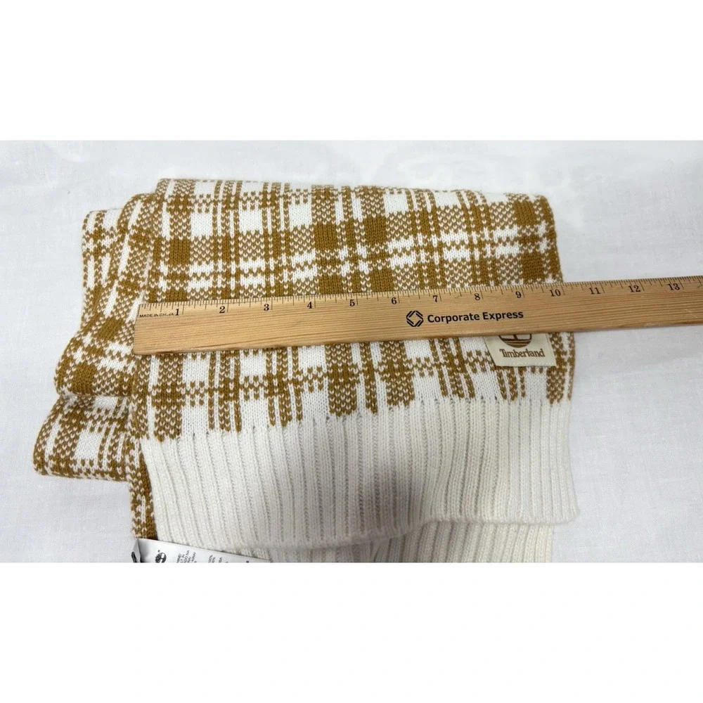 Timberland Plaid‎ Knit Scarf Brown White OS Acrylic Winter Cold Weather T101808
